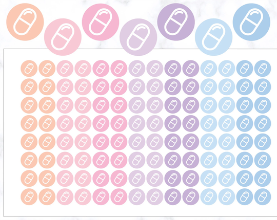 Tablet Icon Stickers | Medicine Pill Vitamin Round Planner Circle