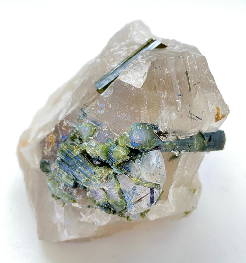 Raw Green Tourmaline Crystal in Raw Quartz Crystal - Green Stone Quartz Stone Matrix Healing Crystals 5