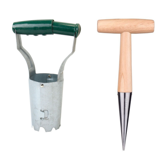 Thsinde - 2pcs Bulb Planters Garden Tools Set, Bulb Planter Automatic Soil Release Mechanism, Dibber Hand Traditional with Wooden Handle, Sower Seed
