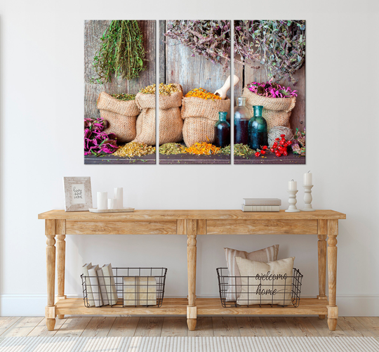 Spices & Herbs Canvas Wall Art Farmhouse Decor Rustic Kitchen Herbs Print Multi Panel