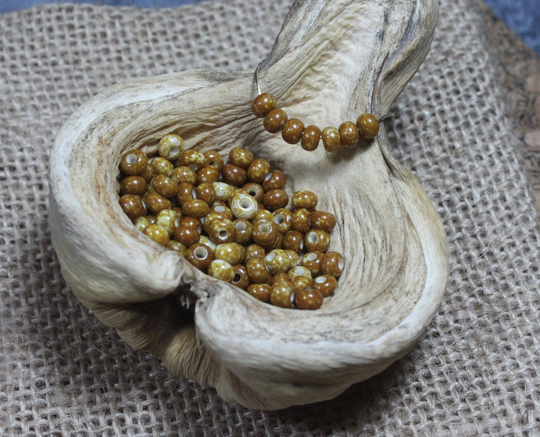 6/0 Marble Brown Travertine Czech Seed Beads | 10G | B0054, Picasso Beads, Size 6 Seed Beige Travertine Beads