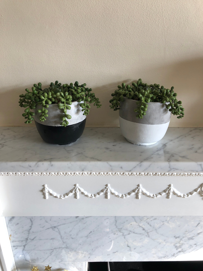 Plant Holder, With Faux Succulent Plants, Set Of 2 Succulent Plant Pots, Grey, Black , Hand Painted, Gift For Home, Christmas Gift