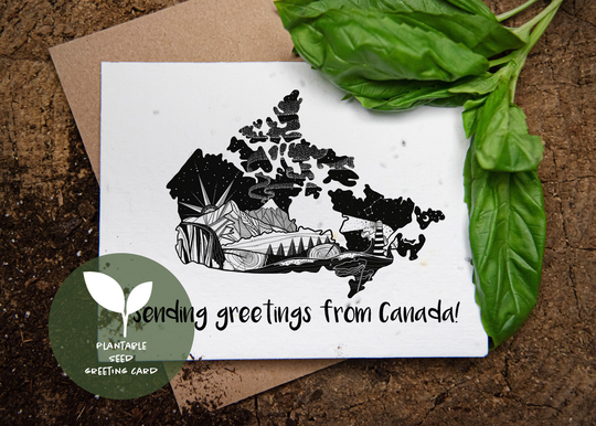 Canada Greeting Card, Plantable Seed Basil Paper, Biodegradable Eco Friendly Sustainable Wildflower Card