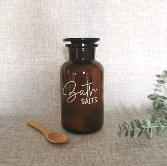 Glass Amber Personalised 500Ml Apothecary Jar With Scoop | Bath Salts Soak Lid Bathroom Kitchen Accessories