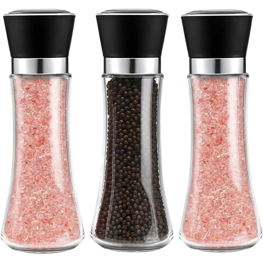 Perle Rare - Salt and Pepper Mill Set of 3, Manual Pepper Mill and Salt Mill Spice Mills Salt and Pepper Shaker with Adjustable Ceramic Burr Spice