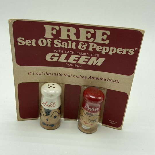 Vintage Chef Salt Pepper Shakers Wood Kitchen Gleem Promo