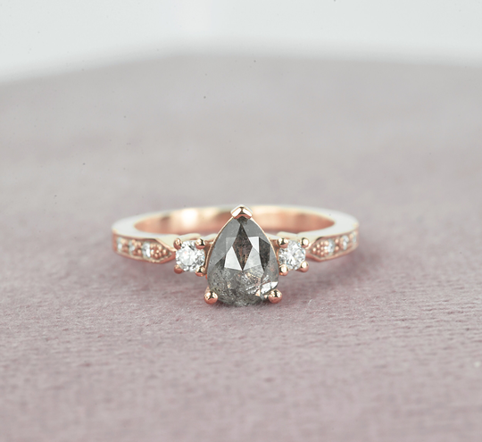 Salt & Pepper Diamond Engagement, Salt Ring, Rose Gold Ring , Engagement Ring Pepper Rustic