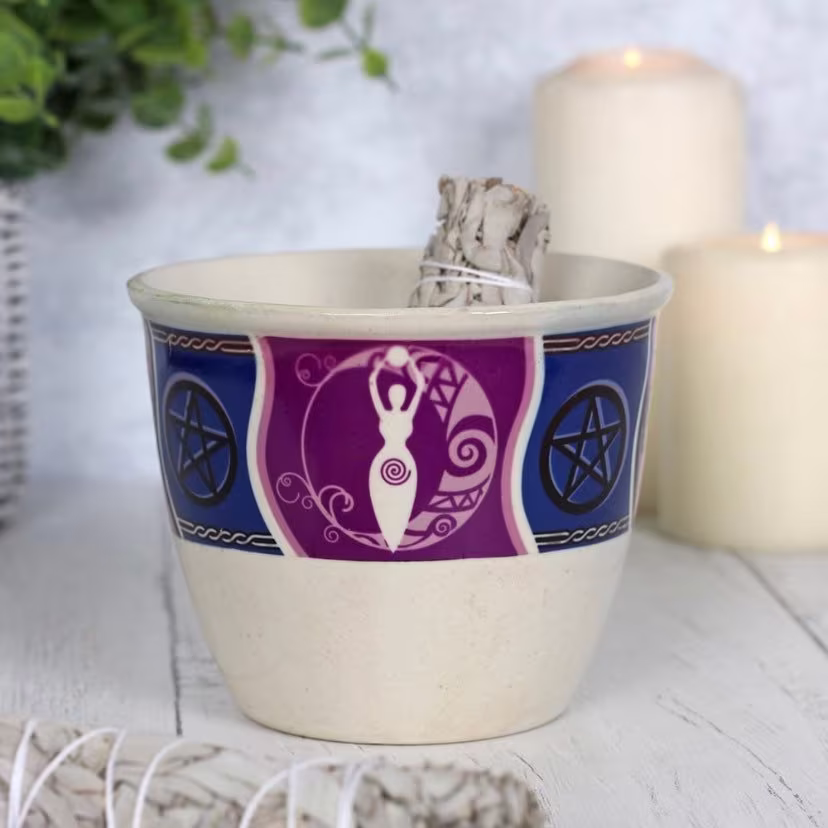Ceramic Goddess Smudge Bowl | Wiccan Pagan Witchcraft Smoke Cleansing Incense