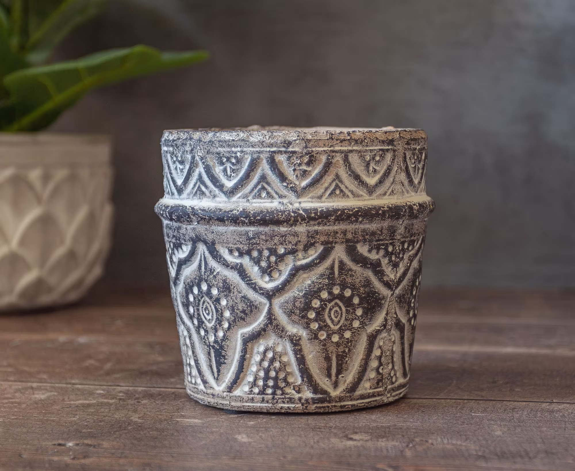 Geometric Design Terracotta Planter, Indoor Scandi Pot, Pot Cover