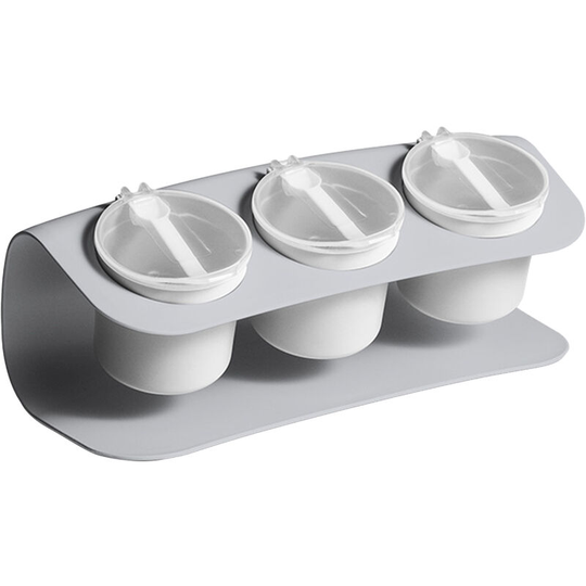Spice Container Set with Lids and Spoons Seasoning Box Salt Container Sugar Bowl Set of 3 Condiment Canisters Pots for Kitchen Counter,model:Grey