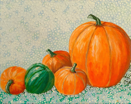 Autumn Decor Pumpkin Painting Orange & Blue Green Fall Original Art Painting, Seasonal