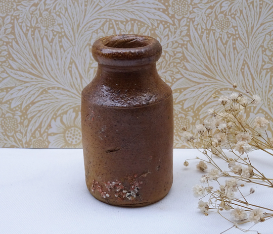 Antique Inkwell, Small Victorian Stoneware Ink Bottle, Salt Glazed Ink, Rustic Pottery, Calligraphy, Antique Writing Paraphernalia