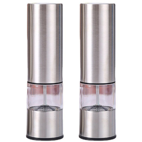 Salt and Pepper Mills Set Stainless Steel with Adjustable Ceramic Grinder 2 pieces 2pcs flat head