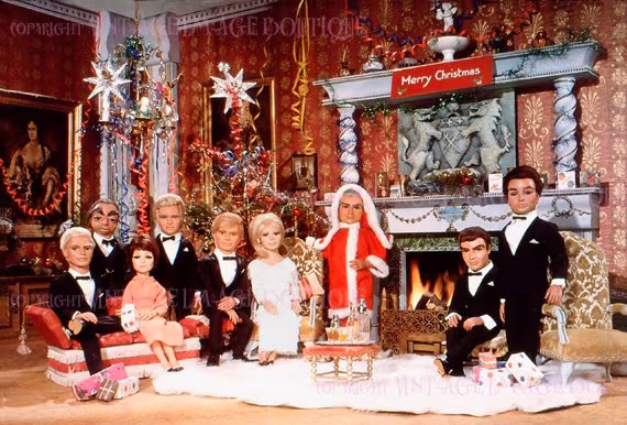 1960's Thunderbirds Lady Penelope, Parker & Tracy Family Christmas At Creighton-Ward Hall Holiday Season Winter Solstice 5x7 Greeting Card