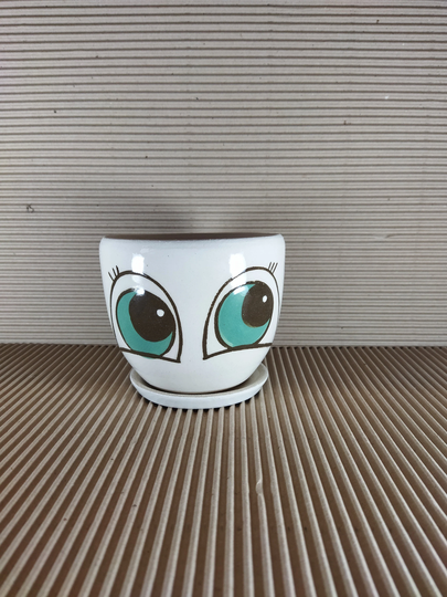 Ceramic Pot With Drainage Hole & Saucer. Handmade. Funny Pot