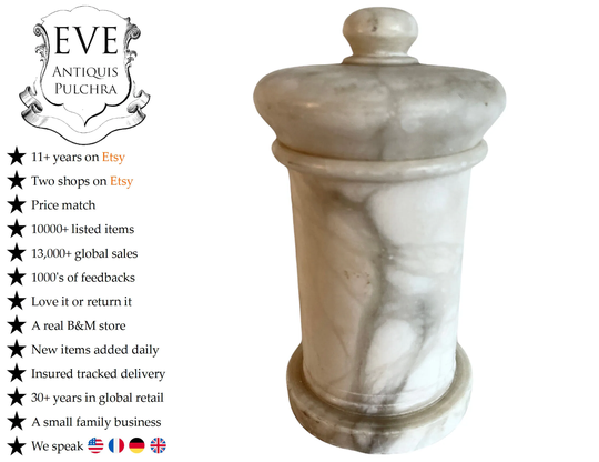 Vintage Italian Alabaster Stone Lidded Storage Pot Heavy Ornament Jar Container Display Design Herb Spice C1950-60's/Eve