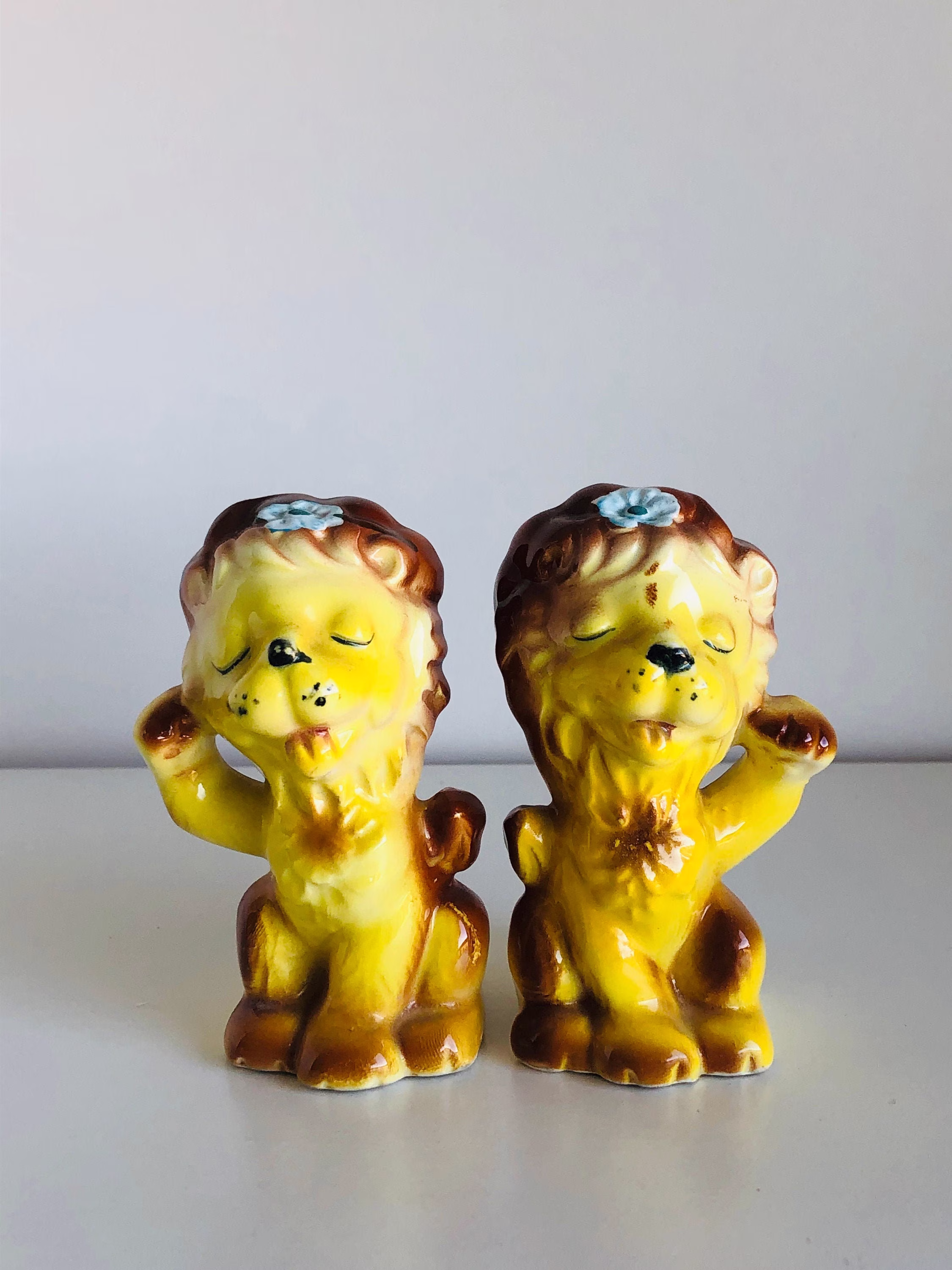 Vintage Lion Salt & Pepper Shakers - Made in Japan Anthropomorphic Lions