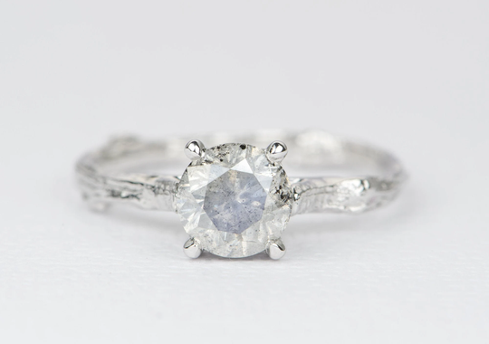 1.41Ct Solitaire Salt & Pepper Diamond 14K White Gold Engagement Ring Nature Inspired Branch Shank Ooak Alternative Bride Ad2196-1