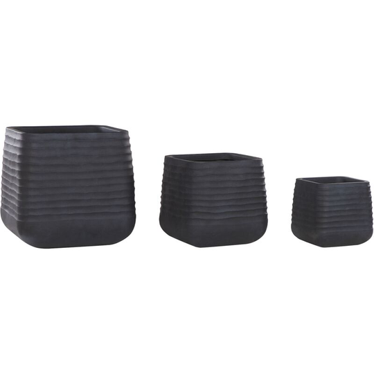 Modern Outdoor Garden Set of 3 Plant Pots Large Square Planters Black Parikia - Black
