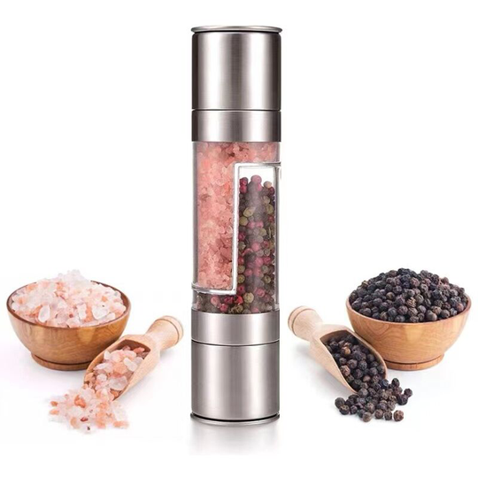 Benobby Kids - Pepper Mill,2 in 1 Spice Mills,Manual Ceramic Core Double Head Salt Mill Adjustable Grain Size,Pepper and Salt Shaker,Brushed Steel