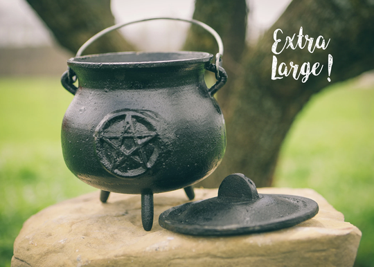Pentacle Cauldron Xl Cast Iron Incense Burner Kit With Resin & Hookah Tongs