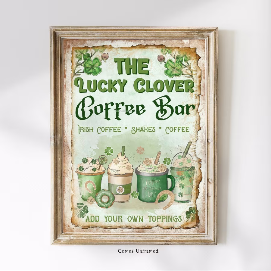 St Patrick's Day Coffee Bar Sign, Wall Decor, Irish Sign Decoration, Party Hot Cocoa Stand, Food Table, Seasonal Decor