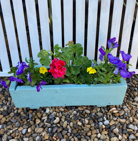 Rustic Garden Planter Handmade, Sea Blue, Herb Garden, Trough, Treated, Fully Lined With Feet, Reclaimed Upcycled Wood