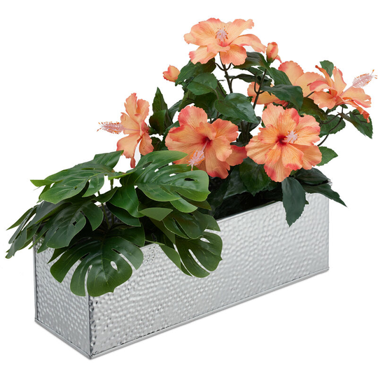 Window Box For Interior, Planter, Metal Cachepot For Flower- and Herb Pots, Rectangular Tub, Silver - Relaxdays