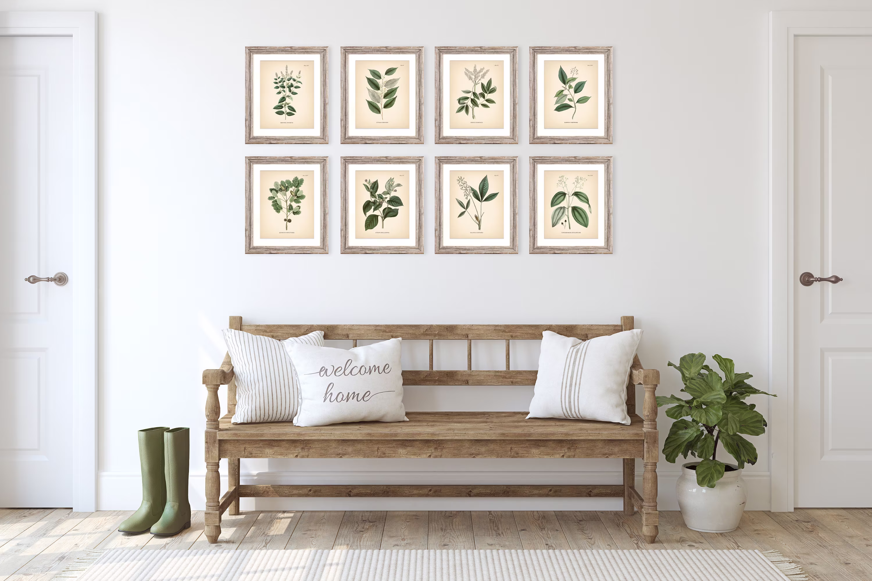 8x10'' Vintage Botanical Prints Set Of 8 Poster Green Herbs Print Flower Art Neutral Decor
