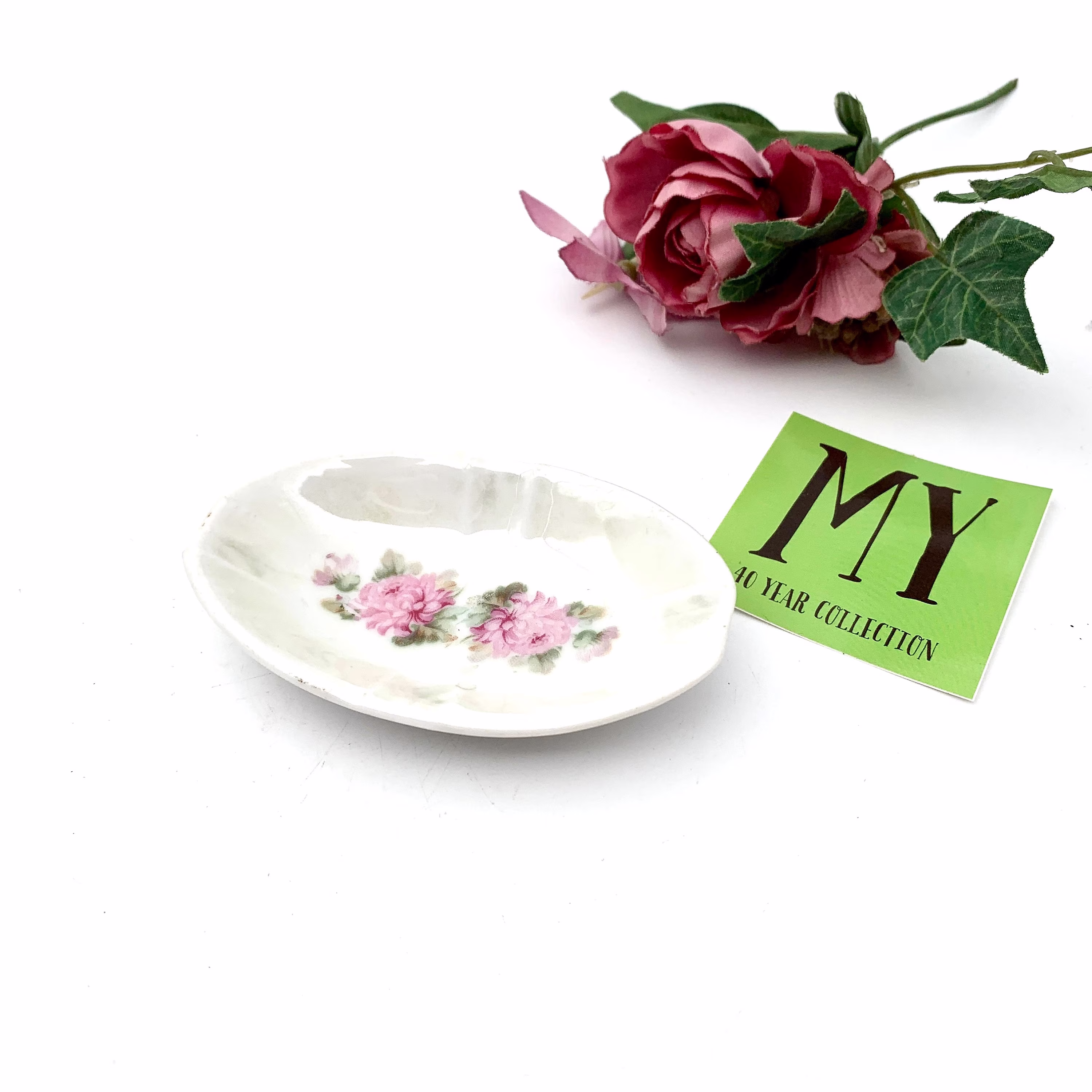 Vintage Small German Porcelain Trinket Dish Open Salt Germany 270 Pink Flowers Shabby Chic Decor My40Yearcollection