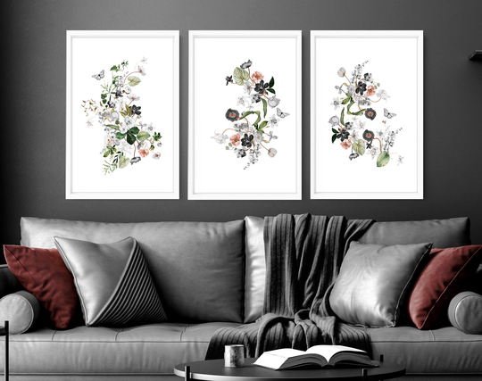 Home Decor Wall Art, Boho Botanical Set Of 3 Prints, Living Room Decor, Hangings Office Above The Bed Art