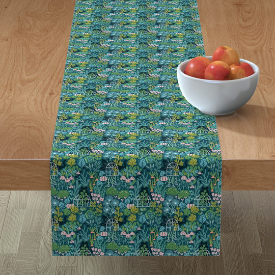 Modern Garden Table Runner - Cats By Kostolom3000 Black Herb Botanical Summer Cotton Sateen Spoonflower