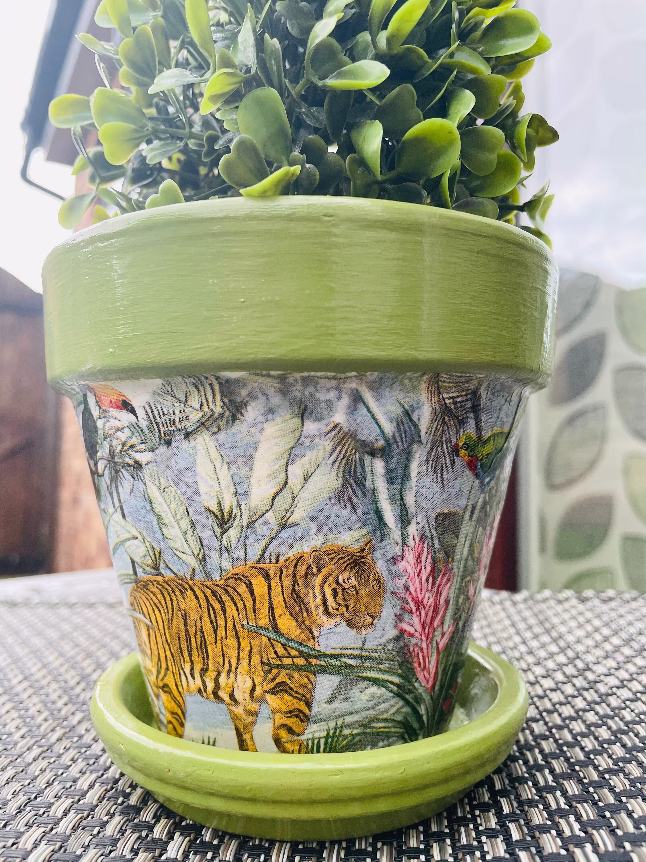 Animal Plant Pots With Saucers, Safari Pot Saucer, Decoupaged Pots, Indoor Planters, Gifts, Garden Decor, Christmas Gifts
