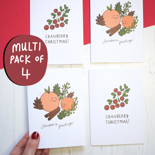 Christmas Fruit Pack Of 4 Cards - Orange & Cranberries