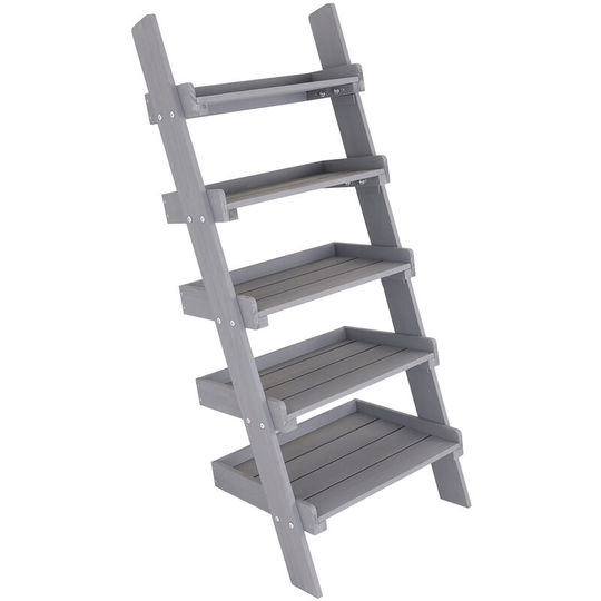Fsc Slim Wooden Ladder Planter - Grey Tall 5 Shelves - Grey - Charles Bentley