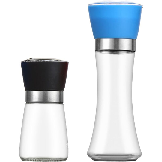 Stainless Steel Salt and Pepper Grinder,Adjustable Stainless Steel and Glass Salt & Pepper Mill Set of 4 Short black + high blue