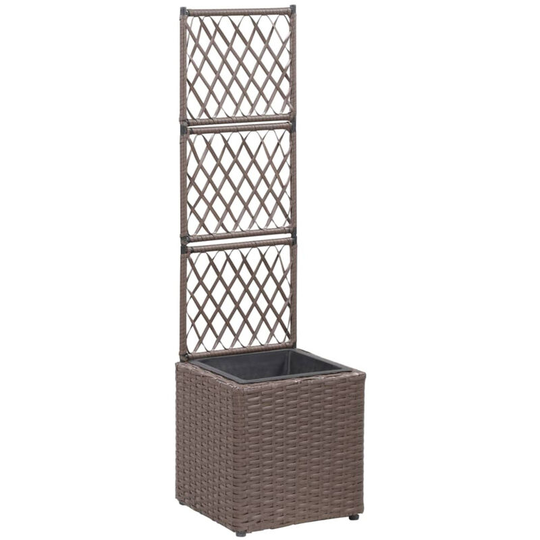 Asupermall - Trellis Raised Bed with 1 Pot 30x30x107 cm Poly Rattan Brown