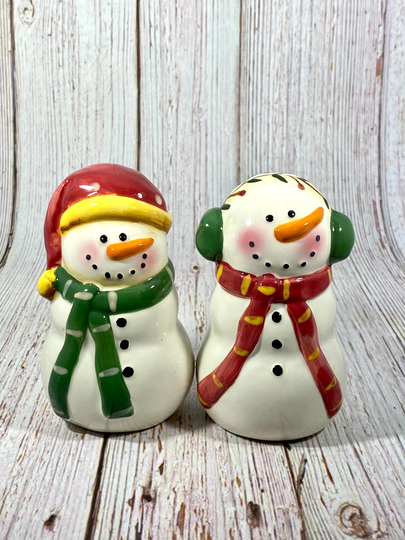 Vintage Anthropomorphic Snowman Salt & Pepper Shakers Christmas Ganz