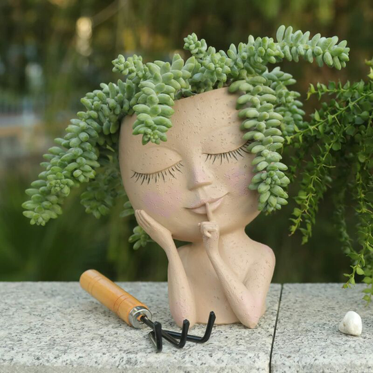 Denuotop - Face Planters Pots Unique Face Flower Pot for Indoor Outdoor Plants Resin Head Planter with Drainage Hole Cute Lady face Plant Pots Closed
