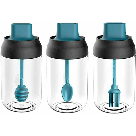 Morejieka - Spice Jar, Set of 3 Glass Spice Jars Seasoning Bottle with Spoon Oil Jar Honey Dispenser Container Kitchen Supplies 250ml