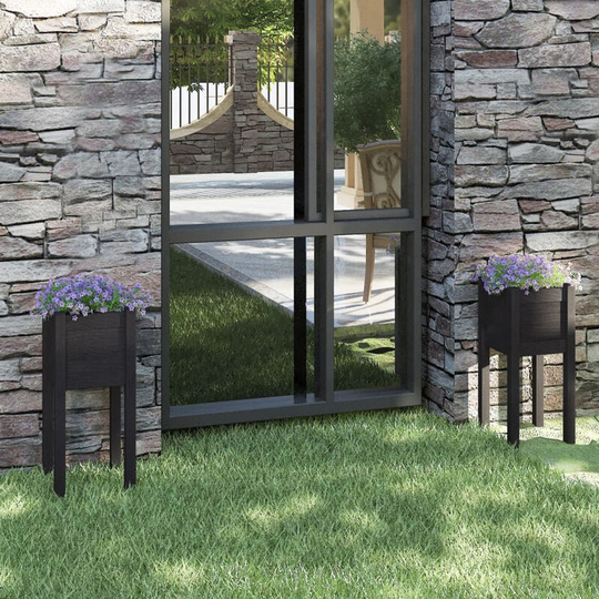 Asupermall - Garden Planters 2 pcs Black 31x31x70 cm Solid Pinewood