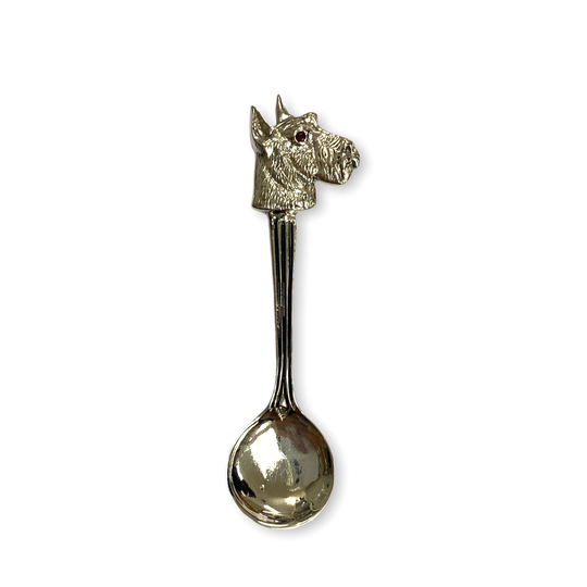 Victorian Style Scottish Dog Head Salt Spoon/Pendant With Ruby Stone 925 Sterling Sliver
