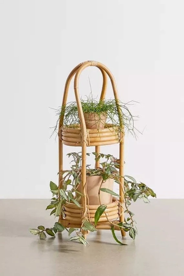 Rattan Plant Stand, Two Tier Bamboo Flower Stand, Cane Stand, Wicker Rattan Planter, Wooden Stand