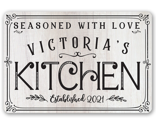 Personalized - Seasoned With Love Kitchen Durable Metal Sign 8" X 12" Or 18
