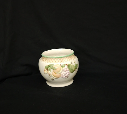 Vintage Porcelain Flower Pot Staffordshire Fine China Planer Indoor Ornate Embossed Fruits Hand Painted