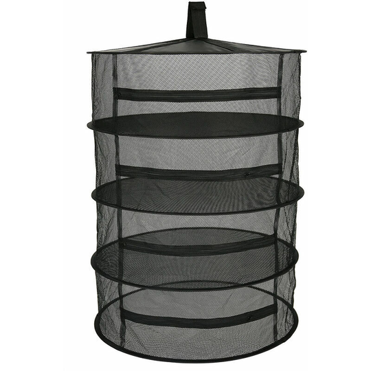Hanging Basket 4 Layers Foldable Zipper Drying Rack Herb Drying Net Mesh Drying Bag for Herbs Flowers Buds Plants, 4 Layers, Black