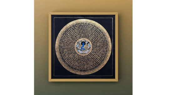 Healing Medicine Buddha Mandala Thangka, Handmade Art For Yoga, Meditation & Decoration