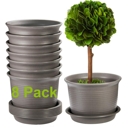 Flower Pots Outdoor, 10 Inch Plastic Pots for Plants, Flower Planters with Drainage Hole and Tray, Pack of 6, Plants not Included