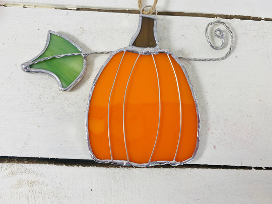 Beautiful Glass Pumpkin Ornament - Stained Suncatcher, Thanksgiving, Halloween Decoration, Autumn Fall Art Glass, Home Decor