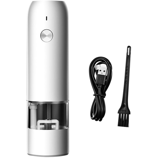 Seasoning Grinder Kitchen Electric Grinding Bottle 6 Speed Adjustable Thickness usb Suitable for Sea Salt Sichuan Pepper - White